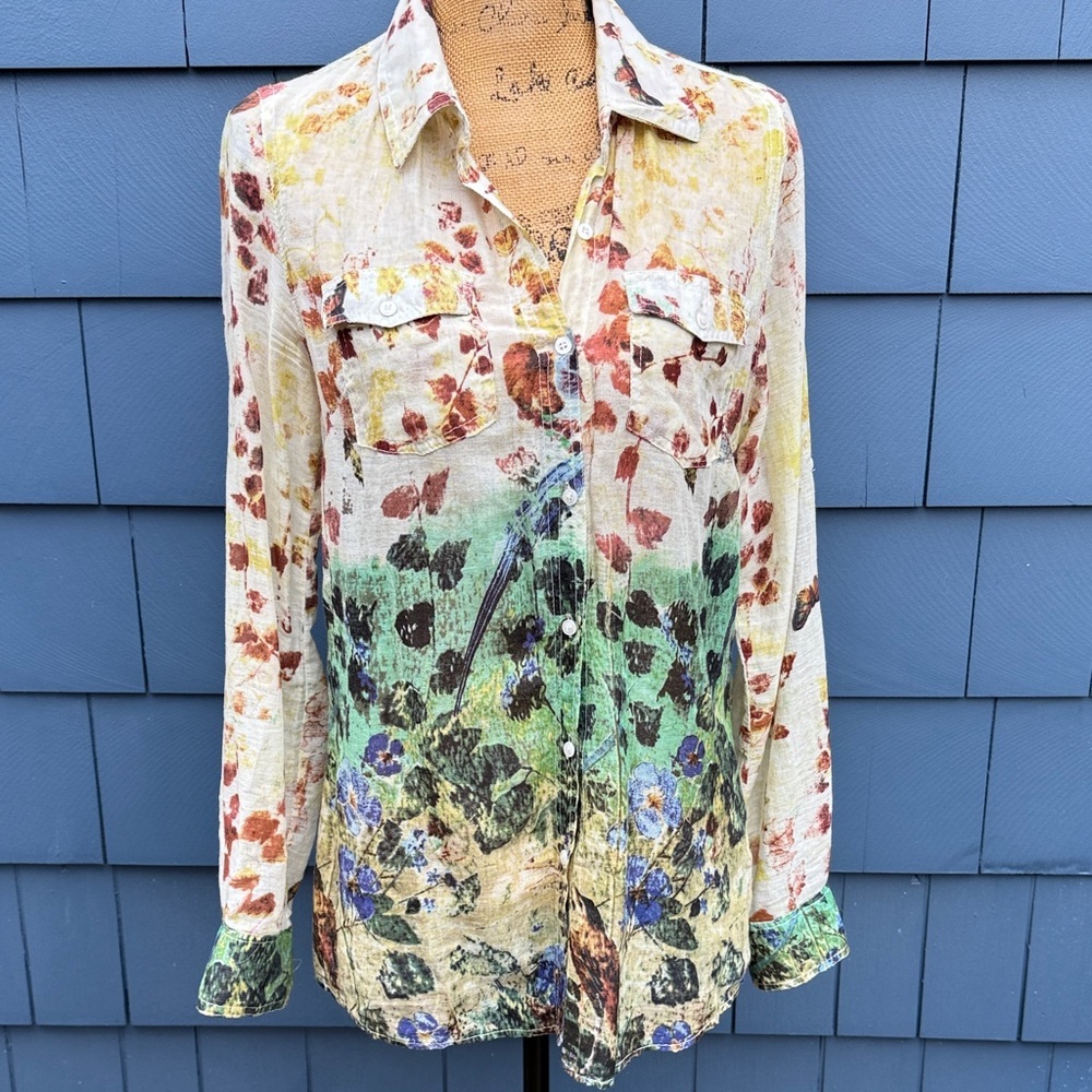 Cotton Daisy medium delicate Multicolor Floral Button-Down Shirt blouse top